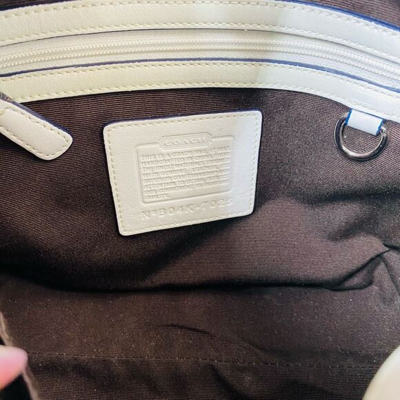 Coach Blue Canvas White Leather Trim Double Handles Shoulder Bag - Picture 8 of 10